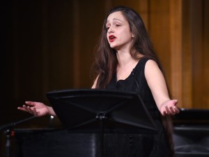 Sasha Lurje sings at the Songs from Testimonies at the Fortunoff Video Archive concert at Sudler Recital Hall at Yale University on March 30, 2019. Photo © Arnold Gold